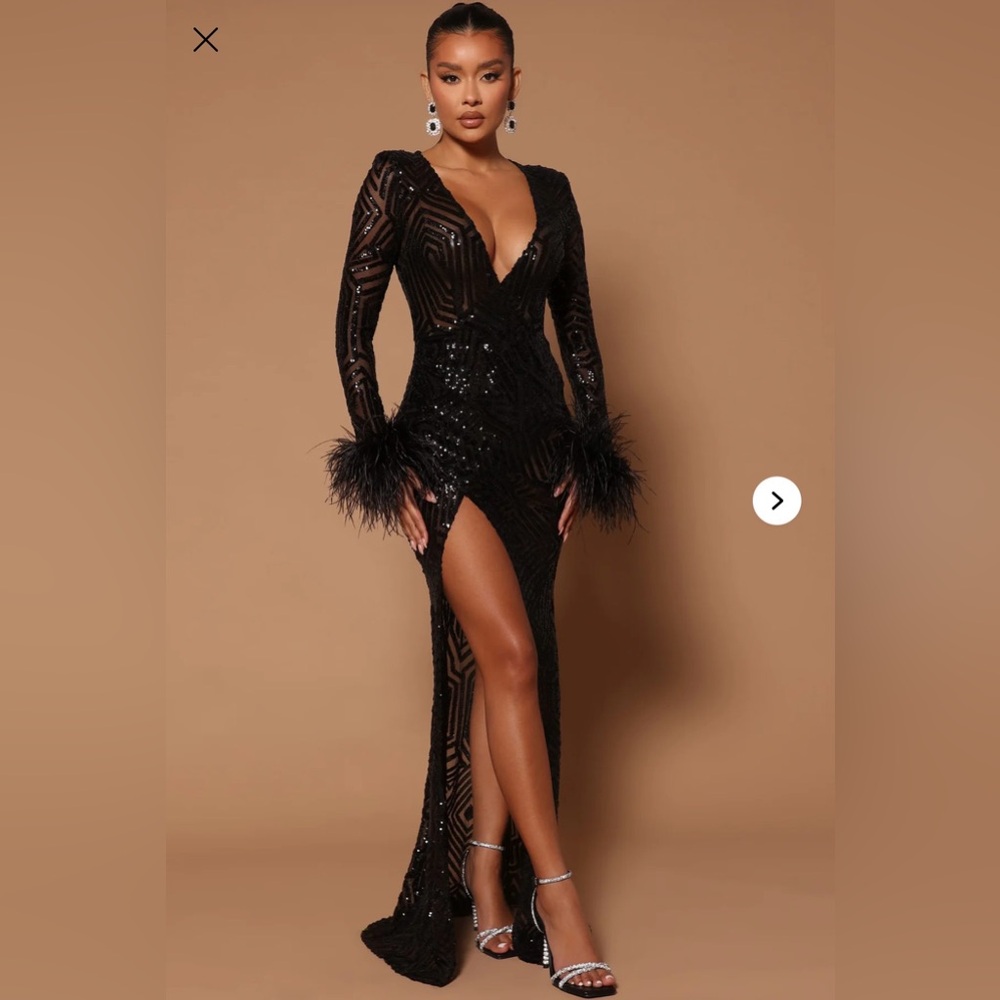 Black Sequin Long Sleeve Dress